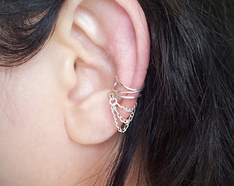 Silver Chain Ear Cuff Silver plated Chain Ear Wrap