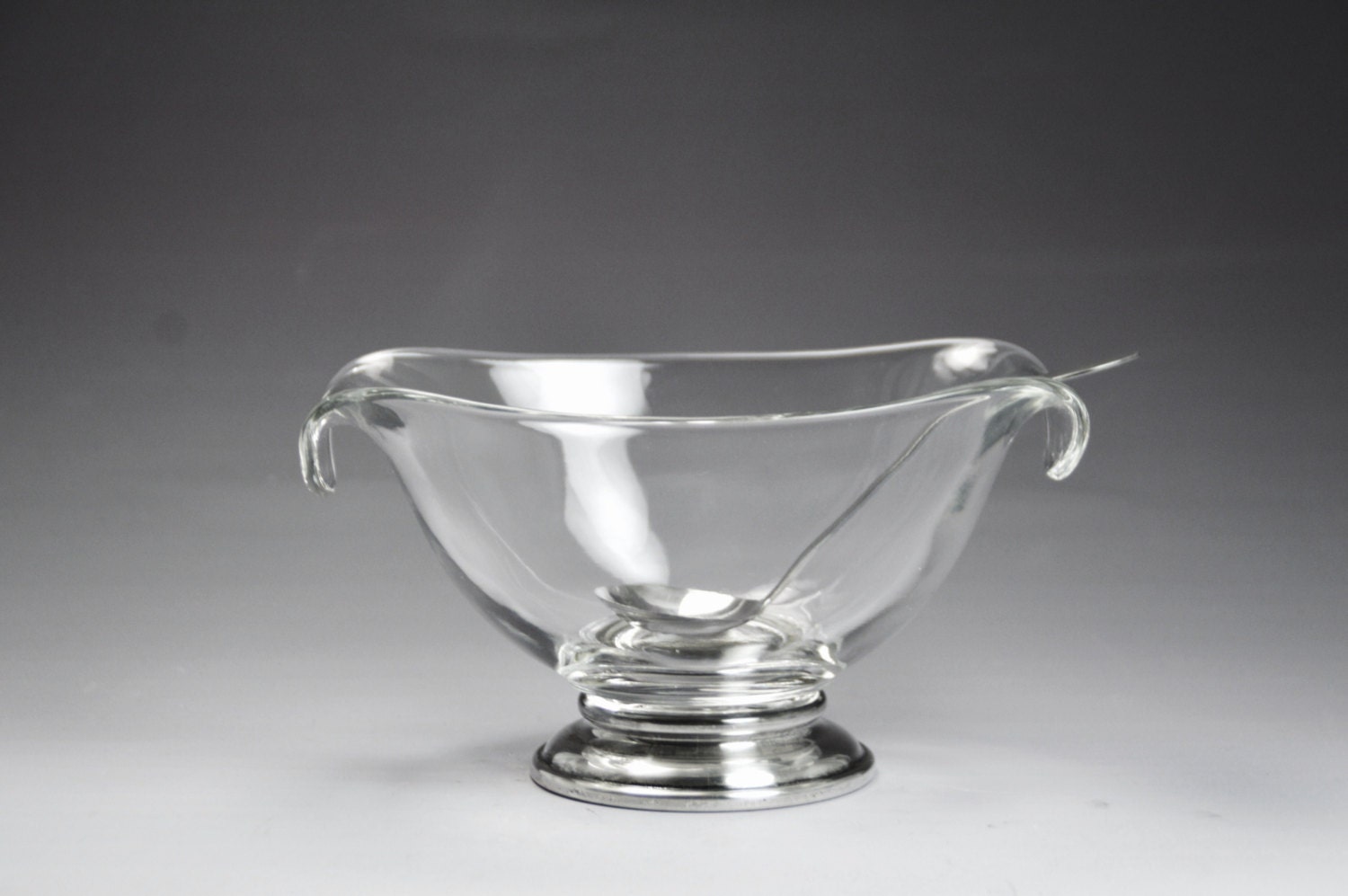 Antique Sterling Footed Glass Relish Dish, Silver Serving Spoon