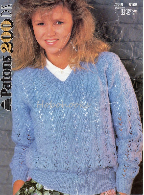 Womens Knitting Pattern PDF Womens lacy Sweater V neck Ladies