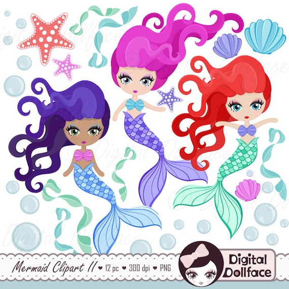 cute mermaid clipart mermaid party printable scrapbook
