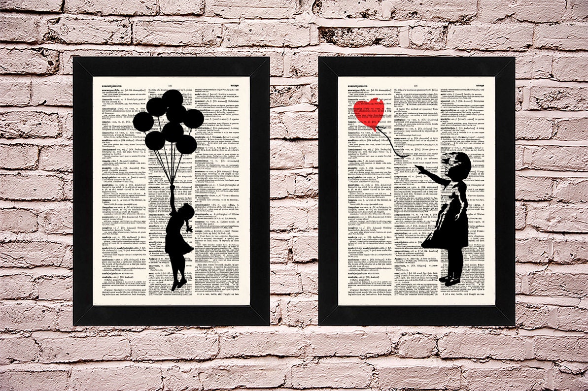 Banksy Art Silhouettes A Girl with balloons peace sign by demeraki