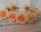 Items similar to Peach Rose Flower Crown on Etsy