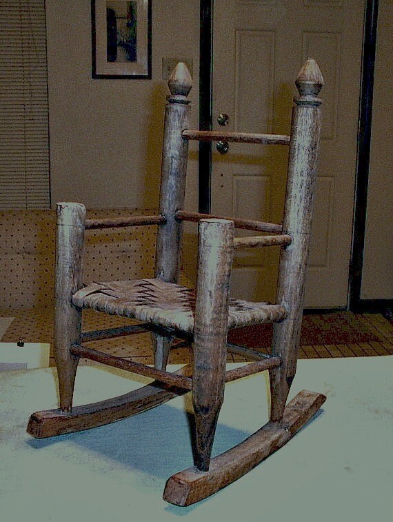 Antique Doll Rocking Chair Wooden Woven Splint by RustedPickle
