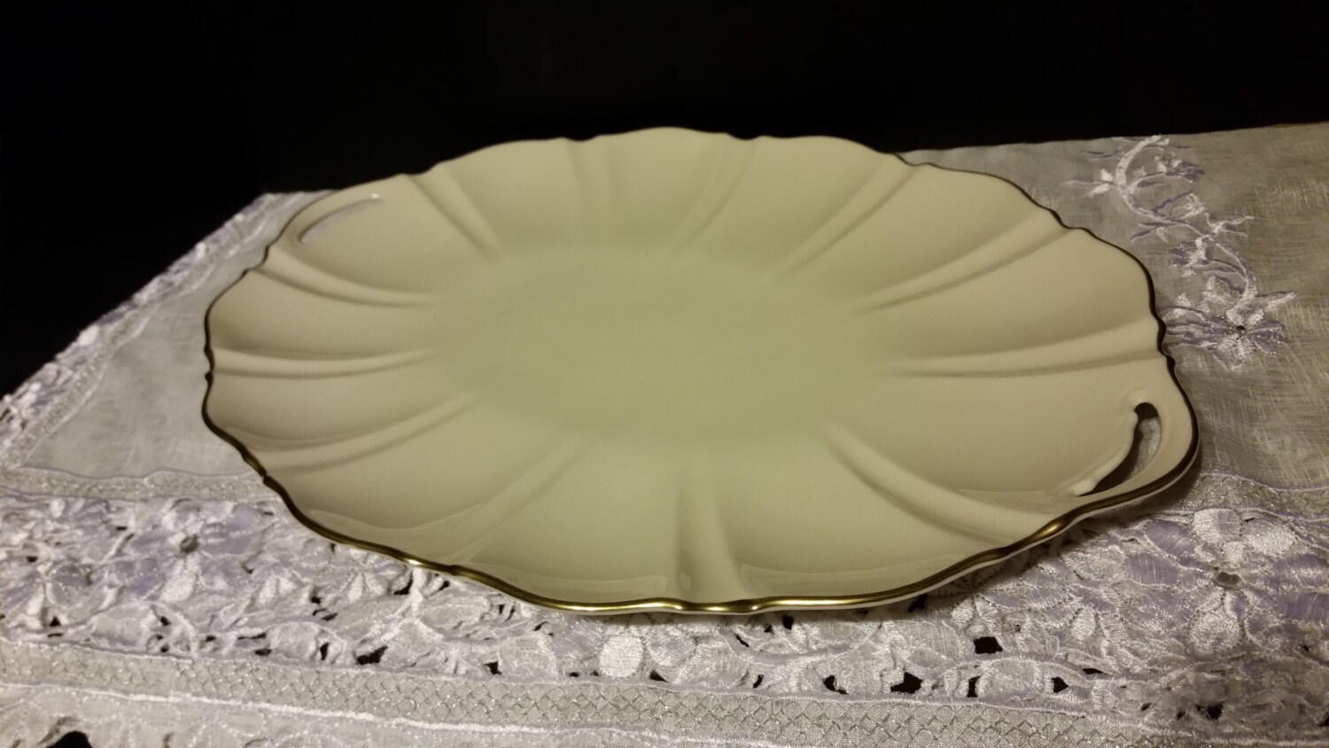 Lenox Serving Platter with handles in Cream with Gold Trim Made in the