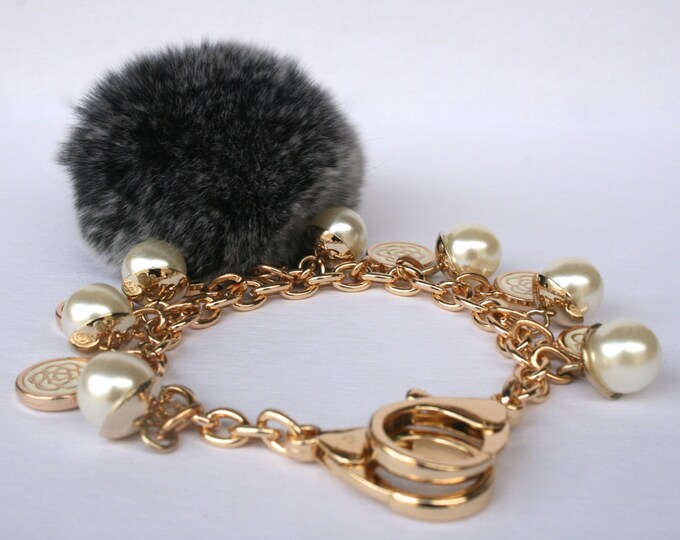 Fur pom pom keychain bag purse charm novelty accessory Rex Rabbit fur pom pom jewelry