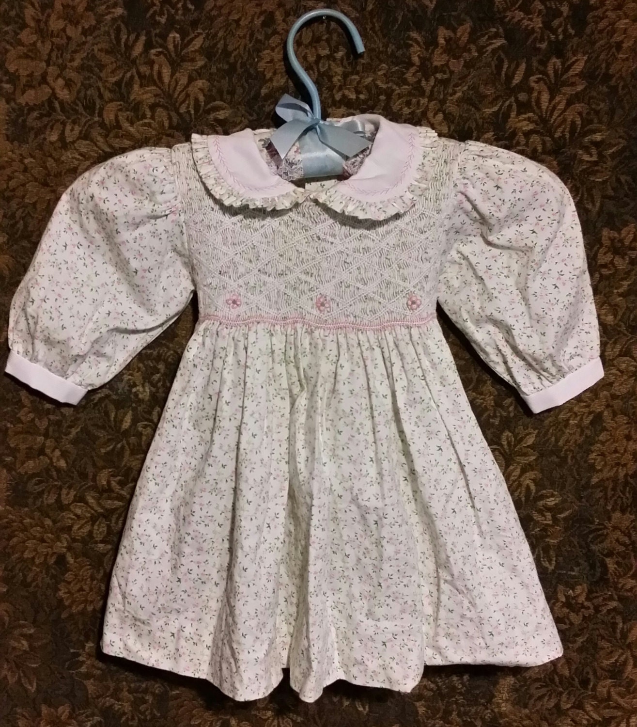Little baby girl vintage smocked top dress adorned with tiny