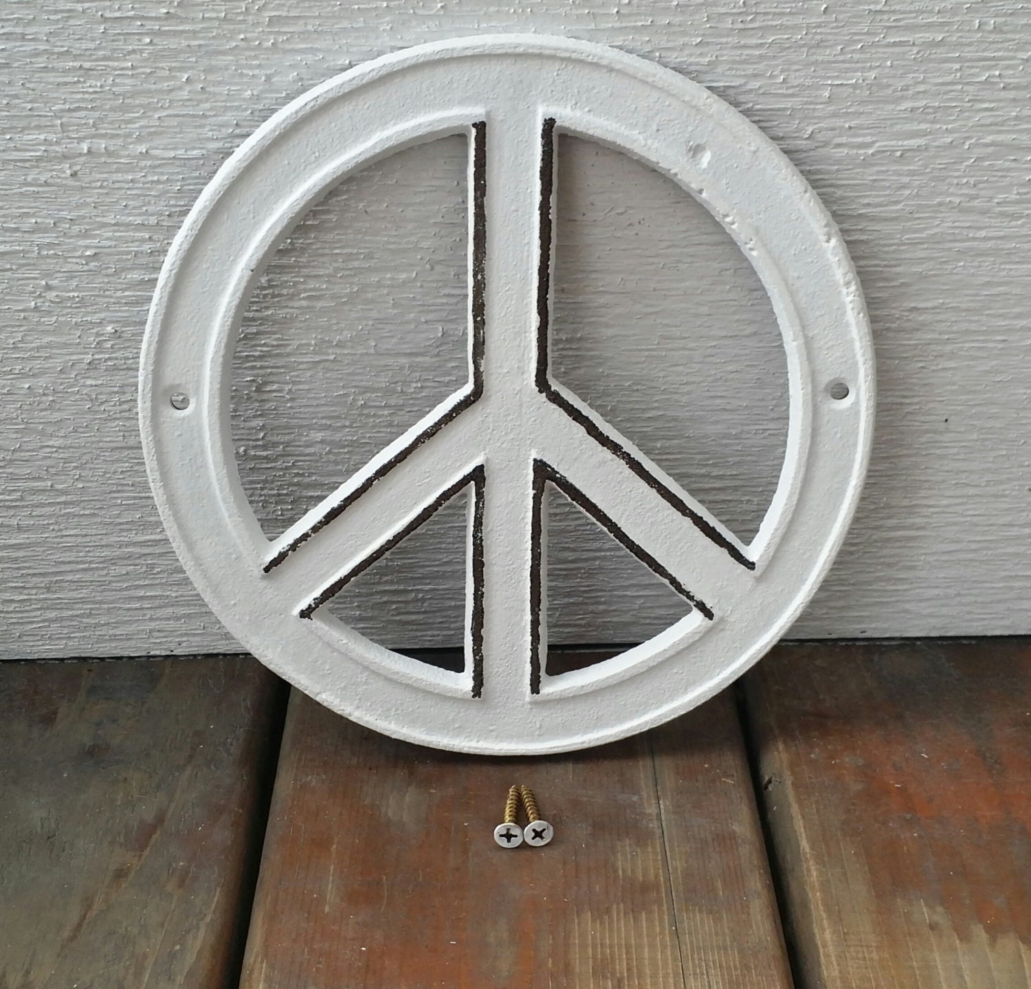 Peace Sign Wall Decor White that is Cast by BrittsDiverseStyle