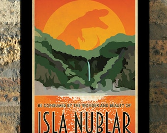 JURASSIC PARK Isla Nublar Travel Poster Vintage Print Geekery Wall Art House Warming New Apartment