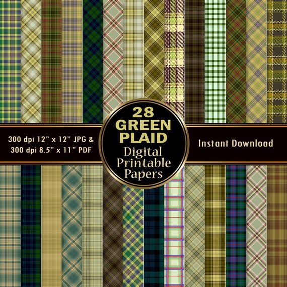 Green Plaid Digital Paper Pack 28 Scrapbook Paper DOWNLOAD