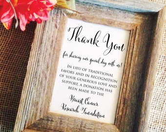 In Lieu of favors sign wedding sign (Frame NOT included)