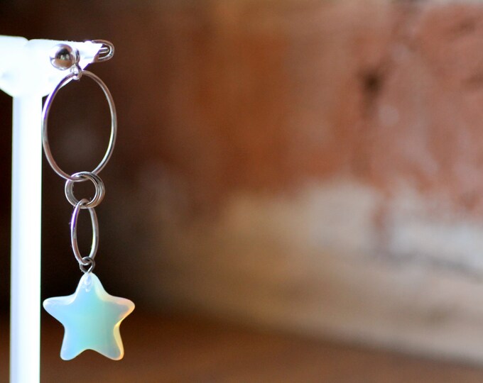 Dangle earring Star Mono Silver long Boho long Gold earring Fashion Gift for her Star Opal earring Fine jewelry Gift idea