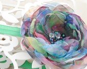 Mottled Flower Headband, flower girl headband, baby hair bow, hair accessories, baby headband, vintage style  bow, woman hair accesories