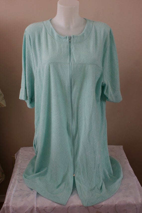 Image Vintage 80s Mint Green Terry Cloth Robe House Coat Beach