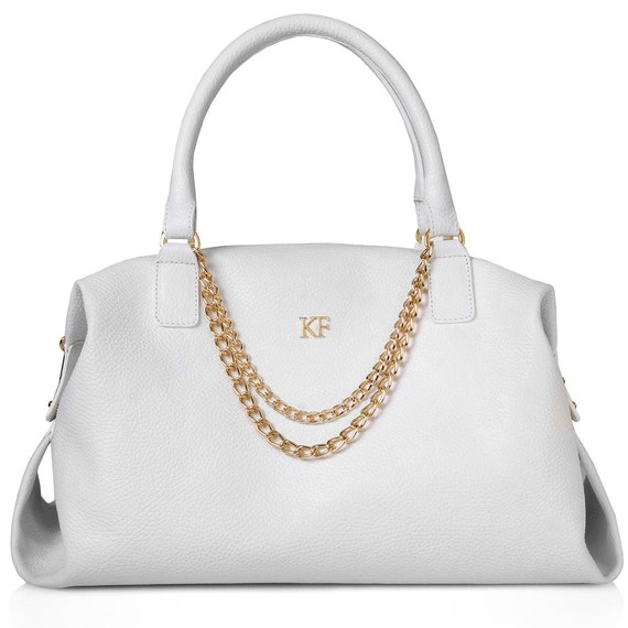 top handle bag white