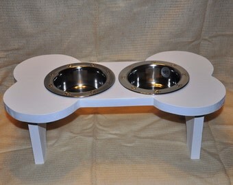 Dog bowl, Elevated dog bowl, dog feeder, bowl holder, gift - painted - white