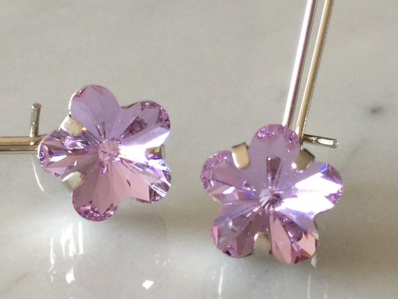 Swarovski Violet Crystal Flower Drop Earrings, Silver