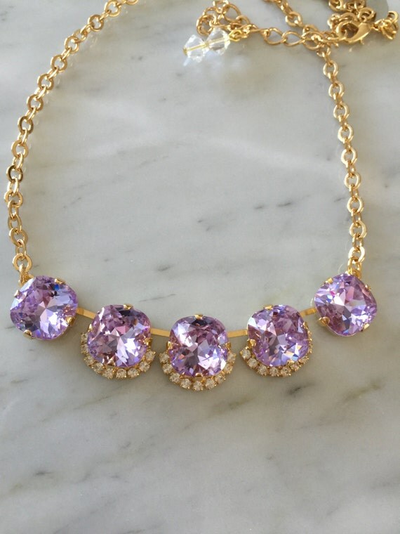 Violet Purple Crystal Bridal, Bridesmaid, Cocktail Necklace