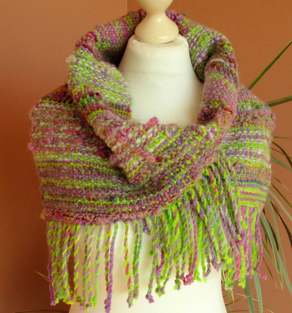 Handwoven Cowl Scarf made of Handspun Art by PastoralWool on Etsy