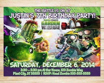 Plants Vs Zombies Invitation and Thank You Card // Plants Vs Zombies Birthday Party Invites