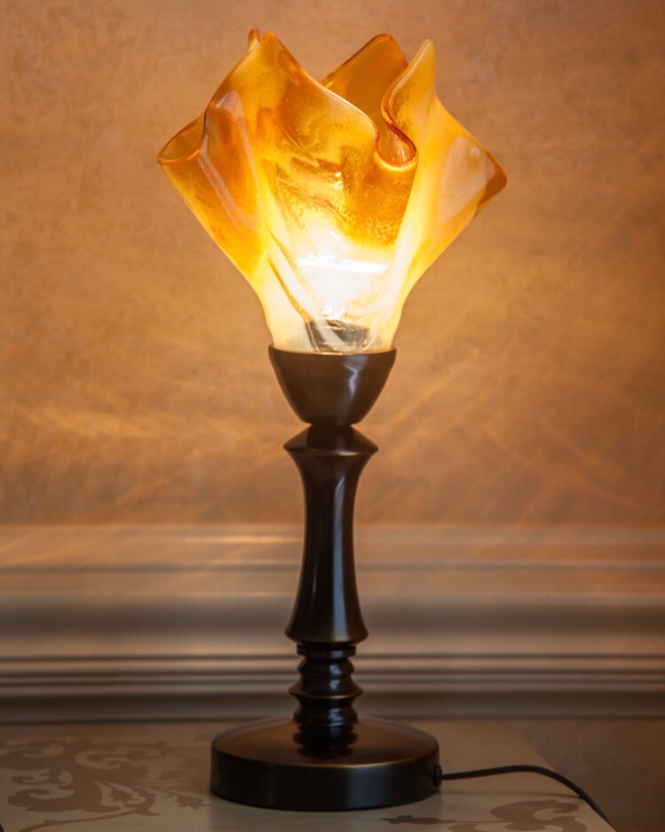 fused glass table lamp glass shade art glass lamp one of a