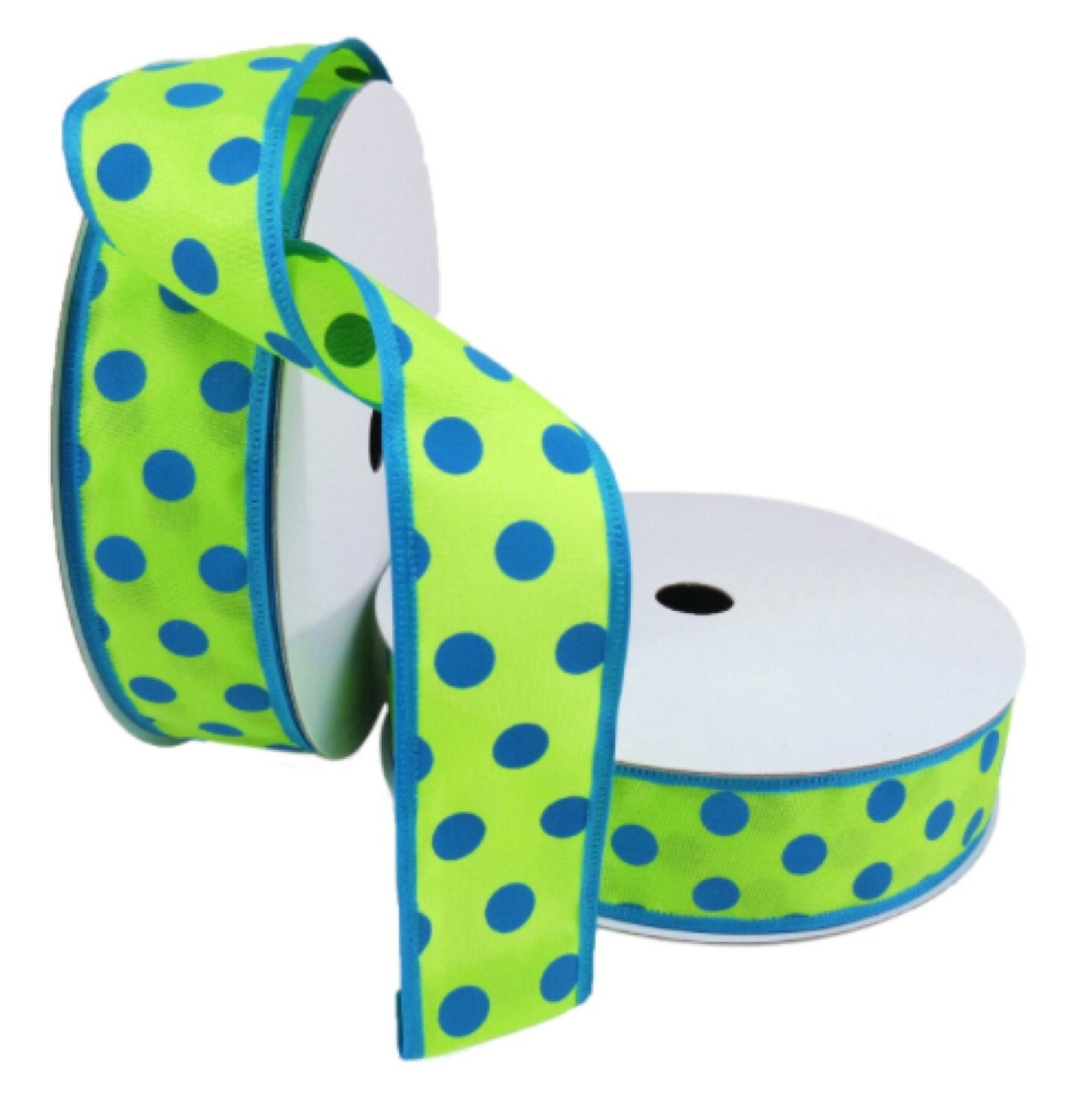 ribbon blue and lime green polka dot satin ribbon spring ribbon blue and lime green polka dot satin ribbon spring