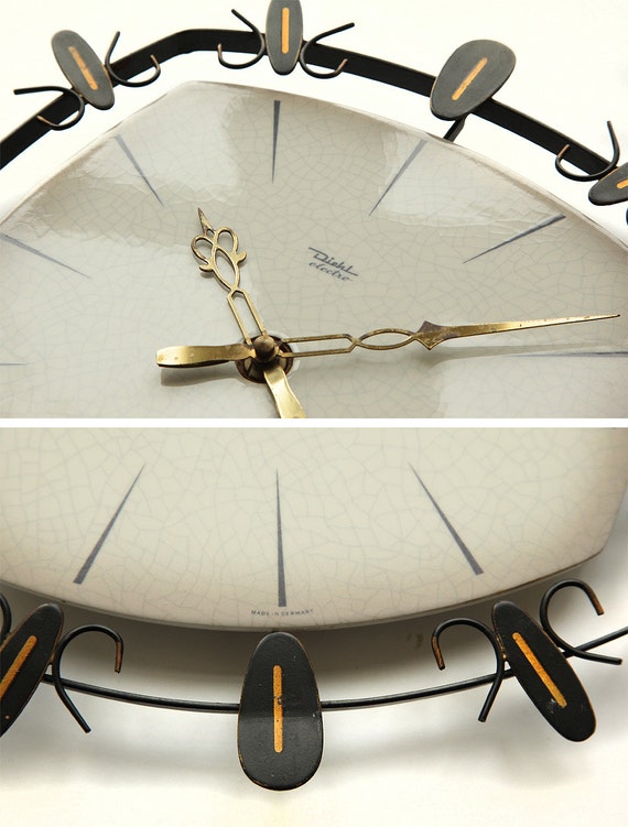 60s DIEHL JUNGHANS Mid Century Wall CLOCK Ceramic Starburst