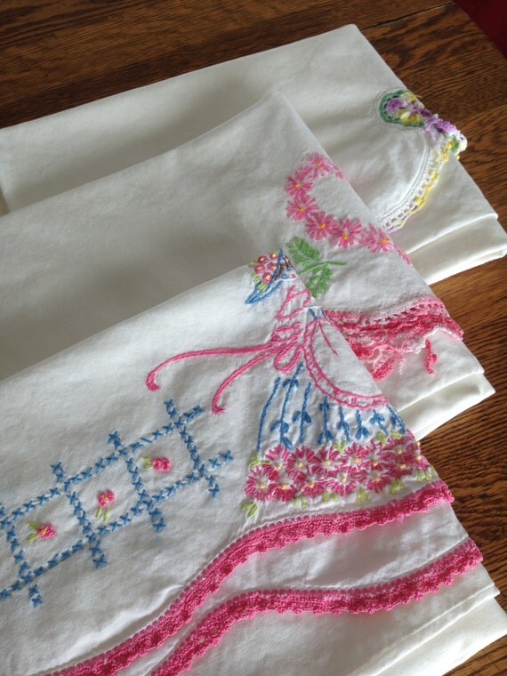 Embroidered Pillow Cases for Crafting and Repurposing