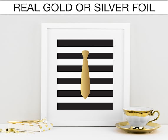 Tie, Gold foil print, Real foil, Silver foil print Decor, Black and white stripes, Fashion Wall art, Gallery wall,  Closet decor, Heels