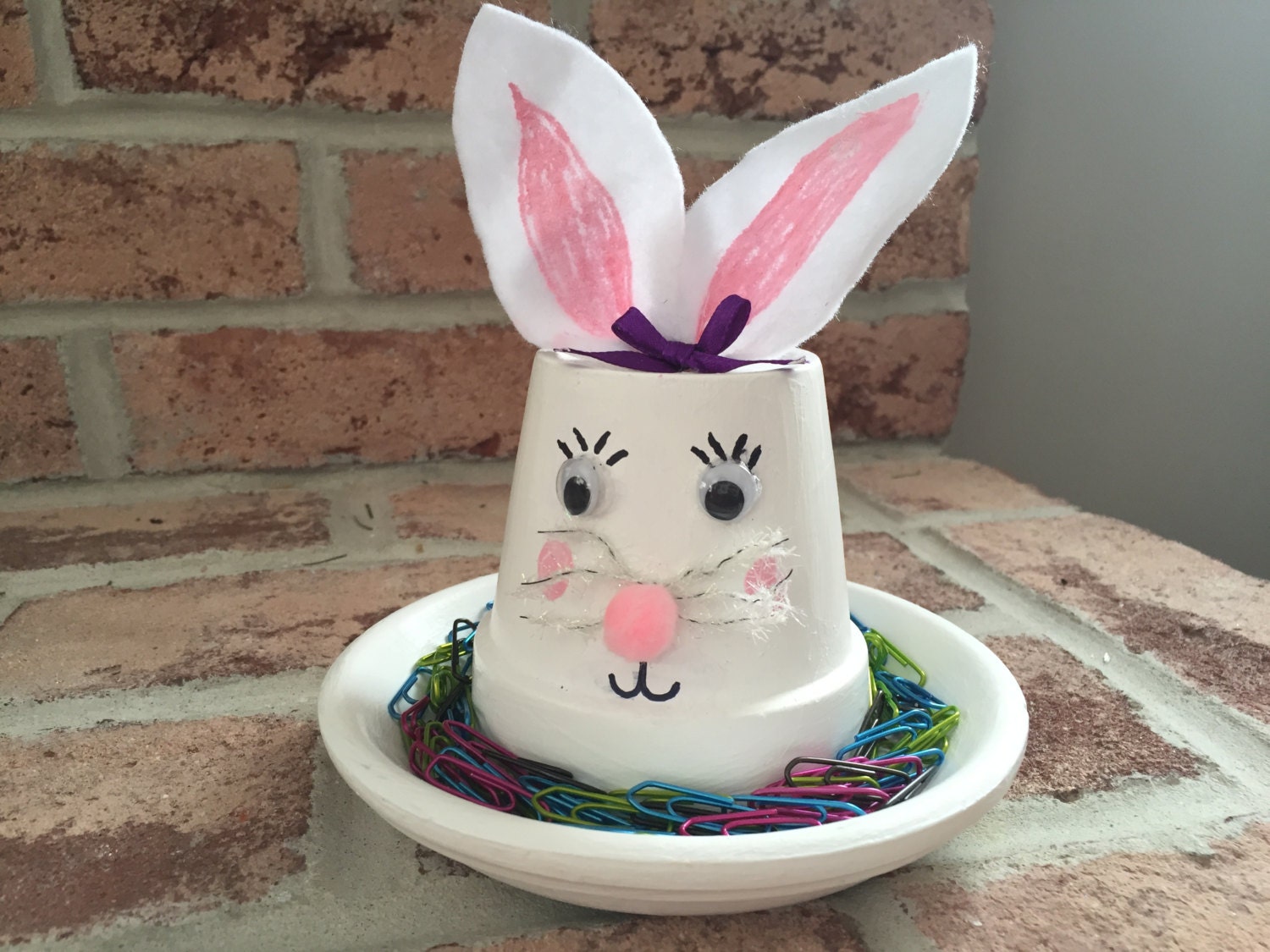 Clay Pot Bunny Candy Dish Easter Bunny Desk Decoration