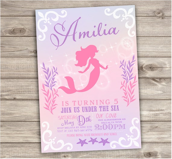 Mermaid Birthday Invitations Shabby Chic Little Mermaid