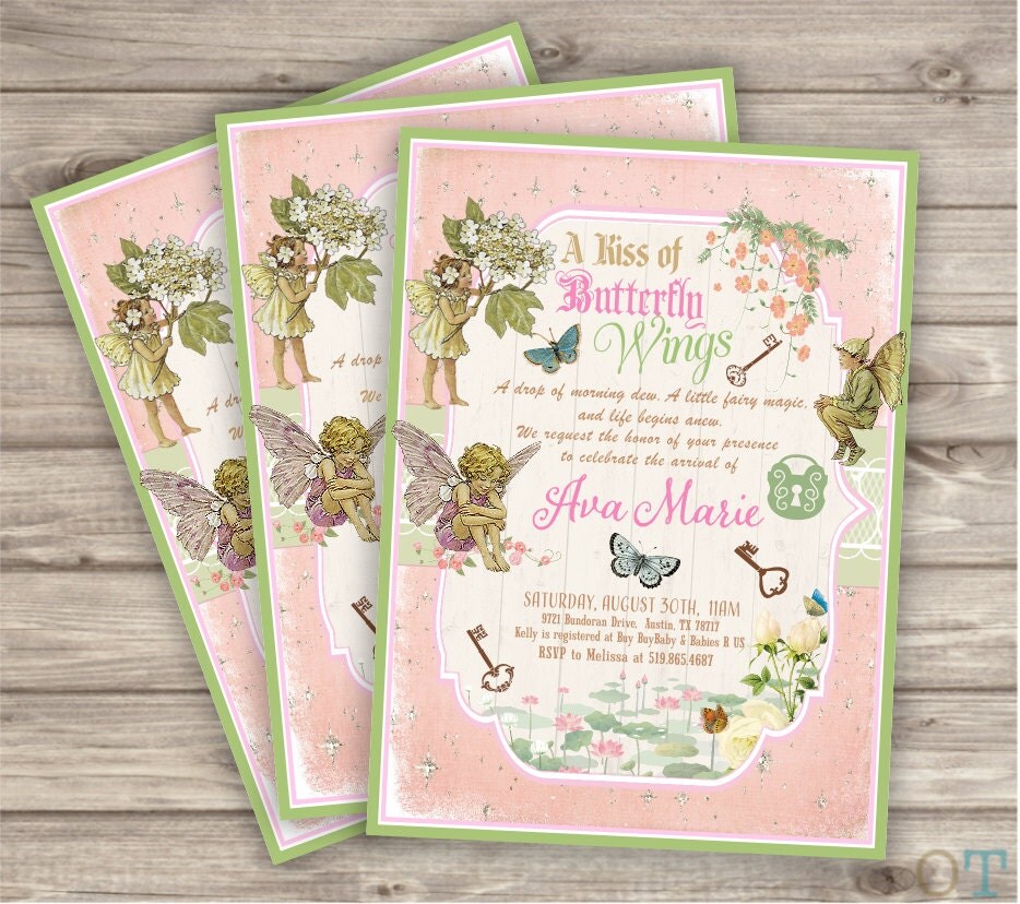 Printable Baby Shower Fairy Woodland Invitations Shabby Chic