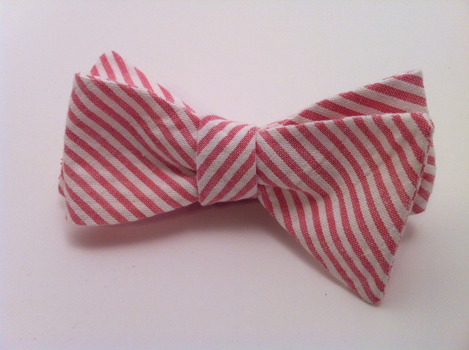 Men's Seersucker Self-Tie Bow Tie Red and White Striped by Ruells