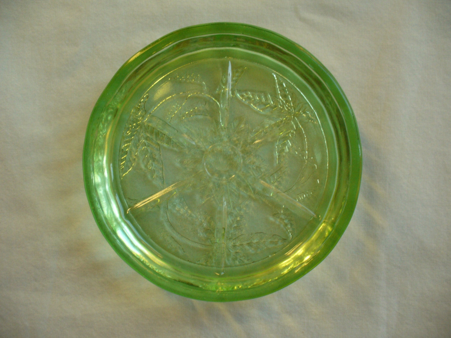 Green Depression Glass Coaster Poinsettia Pattern