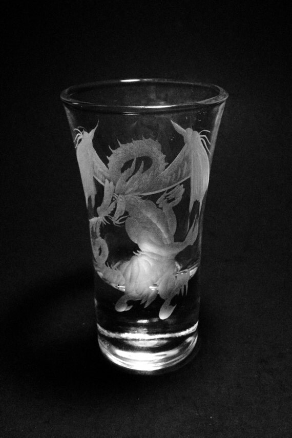 Hand Engraved Dragon Shot Glass