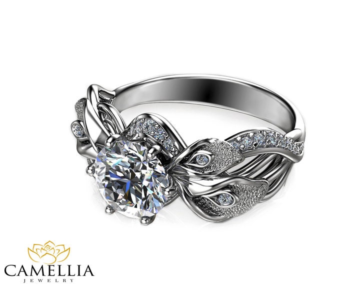 Calla Lily Moissanite Engagement Ring 14K White Gold