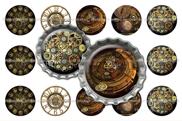 Steampunk Images - 1 inch size - Suitable for Hair Bows, Magnets, Scrapbooking, Stickers etc - Cabochon Images - Cogs and Gears
