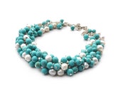 Necklace with cultured pearls and turquoise howlite, for her, original necklace, gemstones, turquoise white, OOAK