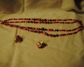 Vintage Bead Choker with hot pink beads and clear crystals & Matching Earrings