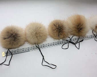 Red fox fur ball. Gray beige color. 12 cm / 4.5 inches