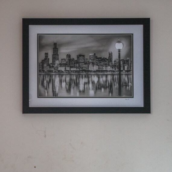 FRAME 18x24" with double mat and print " Skyline view with skyscrapers