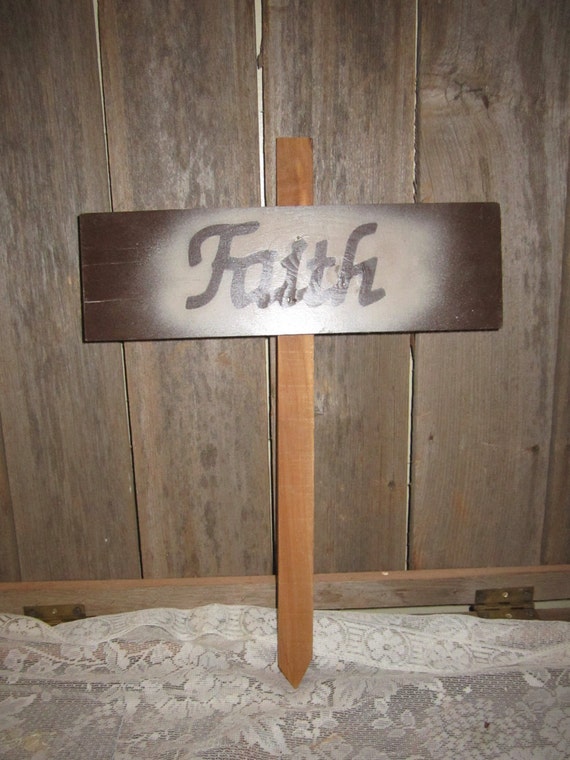 Faith Wood Yard Sign with attached cedar by PrimitiveRusticSigns