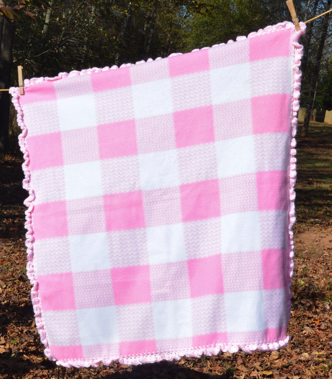 Pink and White Plaid Baby Blanket