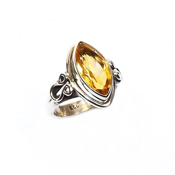 Sterling Silver Ring - Citrine Ring - Yellow Stone Ring, Silver ...