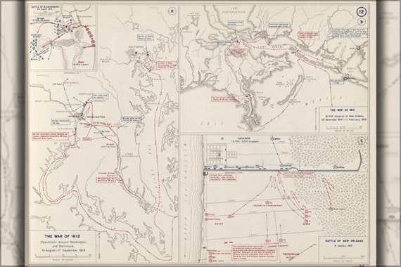 24x36 Poster War Of 1812 Map Of Washington D.C. Baltimore New