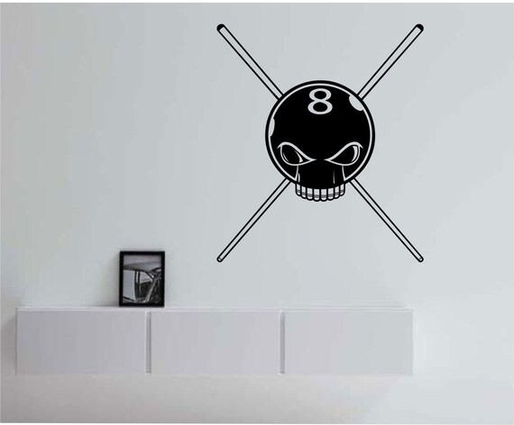 Items similar to 8 Ball SKull Pool Sticks Vinyl Wall Decal Sticker Art