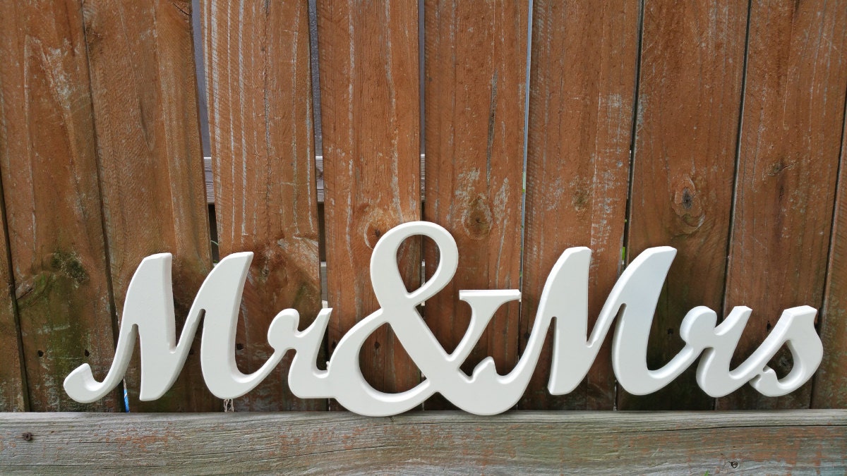 Mr & Mrs Sign in elegant cursive font by LetteredWhimsy on Etsy