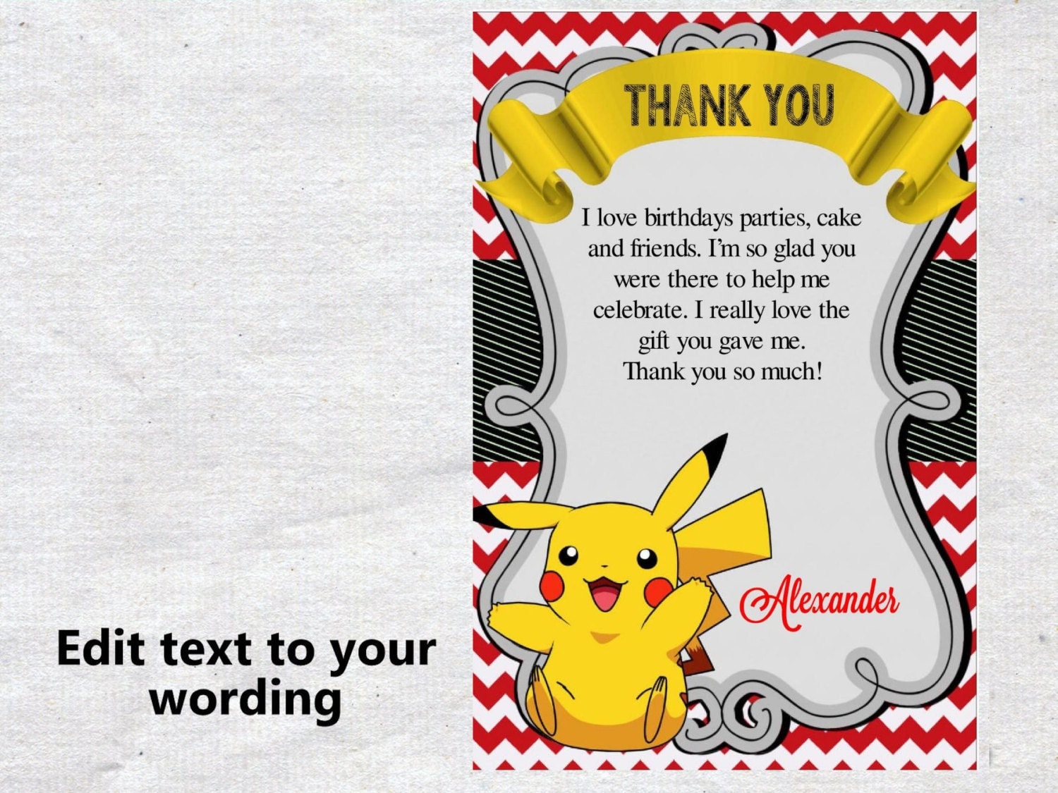 Pokemon Thank you card INSTANT DOWNLOAD Birthday Thank you