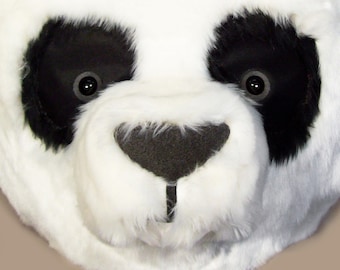 Panda Mask Head. Luxury adult masquerade mask, men, women. Animal friendly large panda bear costume headdress. Handmade by Tentacle Studio.