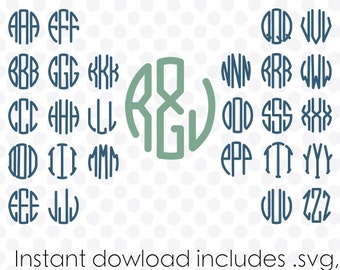 Smooth circle monogram font svg alphabet instant download (dxf, svg, pdf, and studio files) vector cutting files
