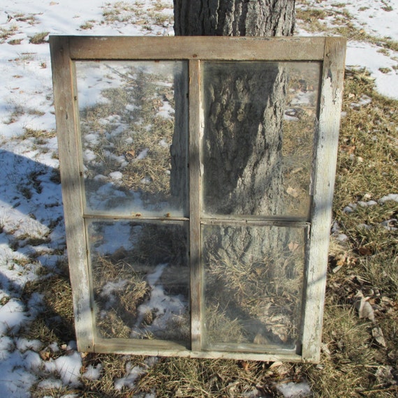 Old Wood Window Frame 4 Glass Pane Rustic Shabby by TheOldGrainery